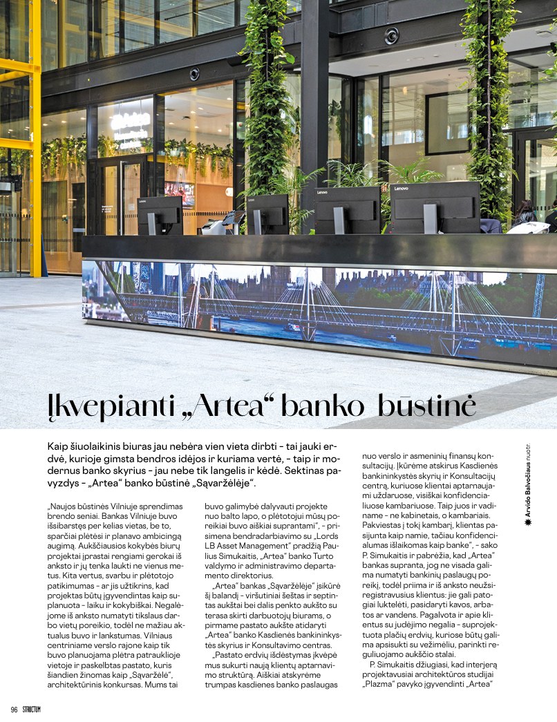 ALPI lakštinis lukštas papuošė „Artea“ banko būstinės interjerą